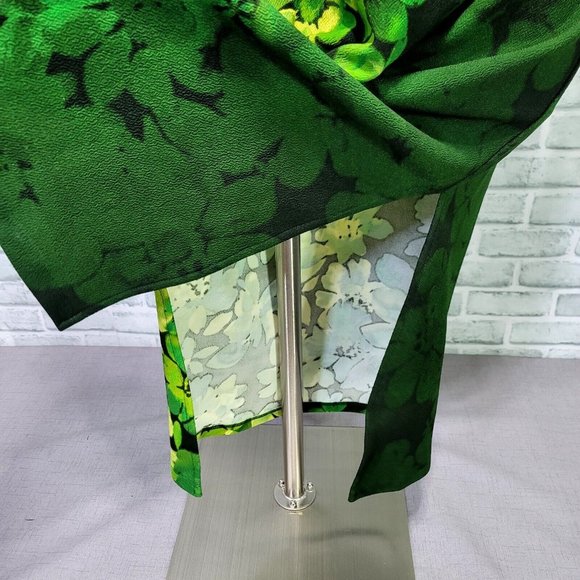 Bob Mackie Womens XSP Green Ombre Floral‎ Crepe Midi Casual Beach Vacay Dress - Picture 4 of 10